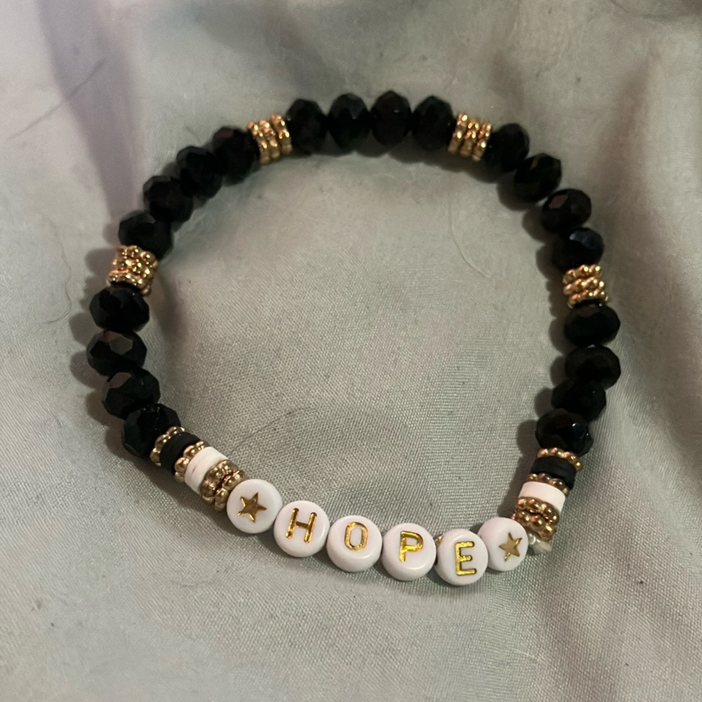 Black and Gold Beaded Bracelet with HOPE Charm